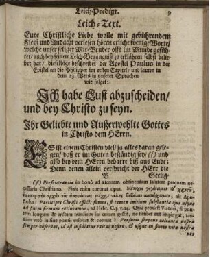 [Predigttext und Hauptteil der Leichenpredigt]