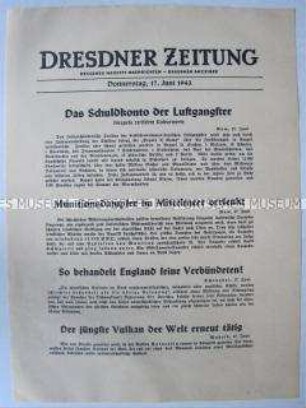 Nachrichtenblatt der "Dresdner Zeitung" u.a. über alliierte Luftangriffe auf Neapel