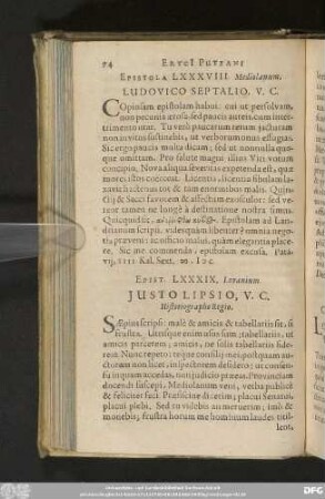 Epist. LXXXIX. Lovanium. Iusto Lipsio, V. C. Historiographo Regio.