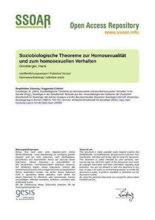 Soziobiologische Theoreme zur Homosexualität und zum homosexuellen Verhalten