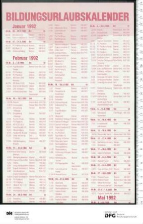 Programm für Bildungsurlaub 1. Semester 1992
