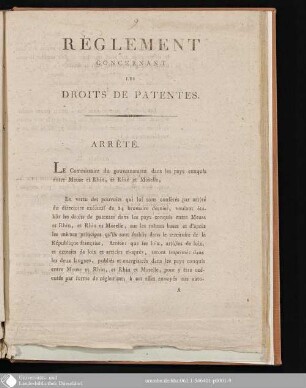 Règlement Concernant Les Droits De Patentes