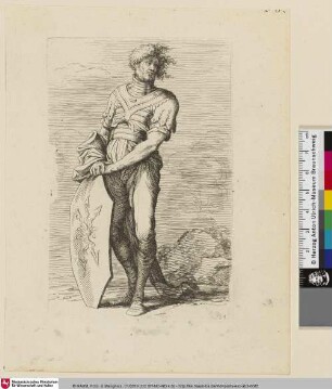 Salvator Rosa Invenit [Ein Krieger mit Schild in wehendem Wind]