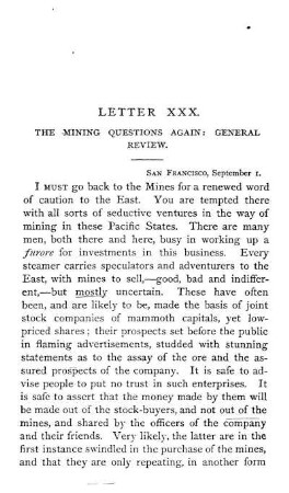 LETTER XXX. THE MINING QUESTIONS AGAIN: GENERAL REVIEW