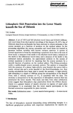 Lithospheric slab penetration into the lower mantle beneath the sea of Okhotsk