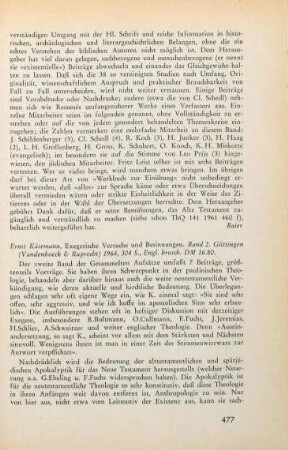 477-478 [Rezension] Käsemann, Ernst, Exegetische Versuche und Besinnungen