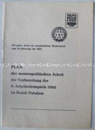 Arbeitsplan zur Vorbereitung der 8. Arbeiterfestspiele