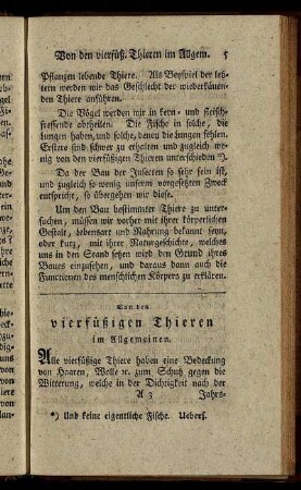 Von den vierfueßigen Thieren im Allgemeinen