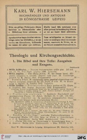 Theologie und Kirchengeschichte (Nr. 1 - 1284)
