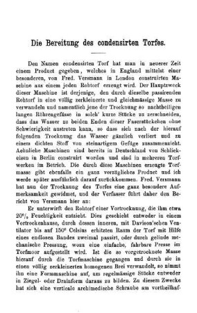 Die Bereitung des condensirten Torfes.