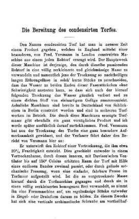 Die Bereitung des condensirten Torfes.