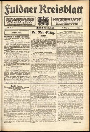 Erste Ausgabe vom Mittwoch, den 12. Mai 1915.