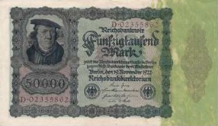 Zahlungsmittel / Reichsbanknote / Fünfzigtausend Mark