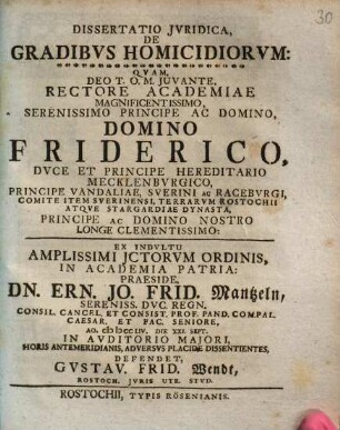 Dissertatio Jvridica, De Gradibvs Homicidiorvm