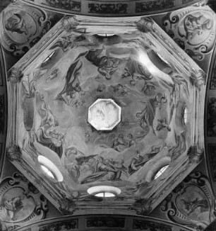 Versammlung von Heiligen : Versammlung von Heiligen. Fresko (1717; J. Fromiller). Obervellach-Stallhofen, Filialkirche Sankt Maria, Stampferkapelle