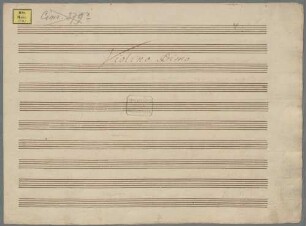 Symphonies, orch, KV 19, D-Dur - BSB Mus.ms. 1583 : [dust cover title:] Sinfonia // à 2 Violini // 2 Hautbois // 2 Corni // Viola // e // Basso [on the right:] di Wolfgango Mozart // à Londron 1765