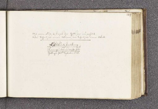 B[aron] F[rederik] Wedel-Jarlsberg. – Incipit: Mit einem Lied bestimmt der Gott, der uns erhält, das Schicksal eines Wurms, das Schicksal einer Welt. – Göttingen, 27.09.1775