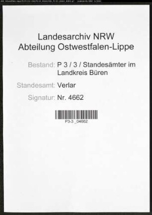 Sterberegister Standesamt Verlar