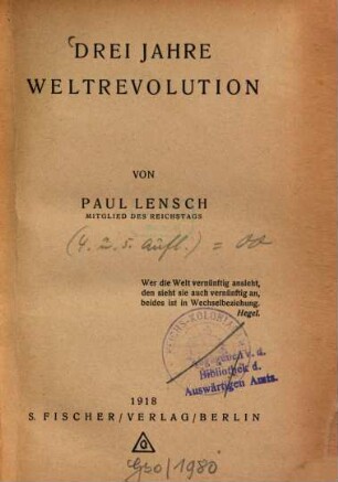 Drei Jahre Weltrevolution