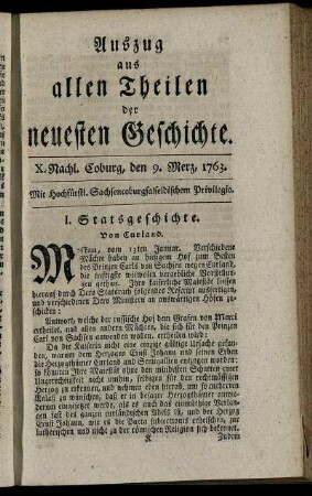 X. Nachl. Coburg, den 9. Merz, 1763.