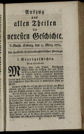 X. Nachl. Coburg, den 9. Merz, 1763.