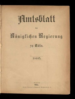 Amtsblatt der Königlichen Regierung zu Köln / 1895