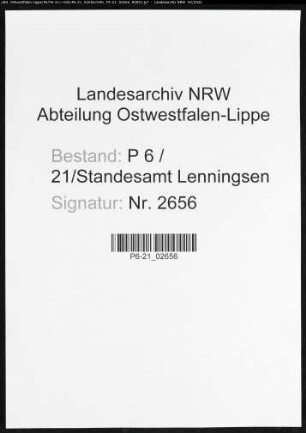 Sterberegister Standesamt Lenningsen