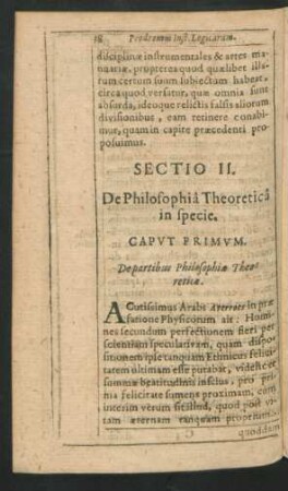 Sectio II. De Philosophia Theoretica in specie.