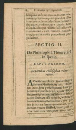Sectio II. De Philosophia Theoretica in specie.