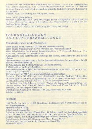 Fachabteilungen und Sondersammlungen