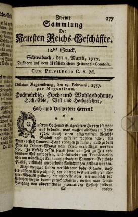 12tes Stuck. Schwabach, den 4. Martii, 1757.