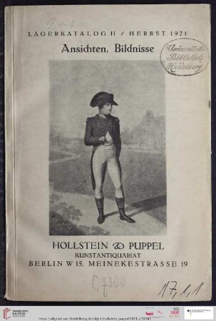 Nr. 2: Lagerkatalog / Hollstein & Puppel, Kunstantiquariat: Ansichten, Bildnisse