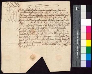 Kunigunde Berka von Duba, geborene Gräfin von Eberstein (Königunda Berckin eine geborne Gräffin von Eberstein), Witwe des Sigismund Berka von Duba auf Böhmisch Leipa (Leippe), bestätigt Bürgermeister und Rat der Stadt Bautzen den Empfang der königlichen Jahrrente zu St. Galli über 11 Taler und 15 Groschen