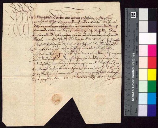 Kunigunde Berka von Duba, geborene Gräfin von Eberstein (Königunda Berckin eine geborne Gräffin von Eberstein), Witwe des Sigismund Berka von Duba auf Böhmisch Leipa (Leippe), bestätigt Bürgermeister und Rat der Stadt Bautzen den Empfang der königlichen Jahrrente zu St. Galli über 11 Taler und 15 Groschen