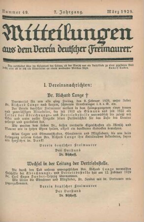 Nummer 49. 7. Jahrgang. März 1929.