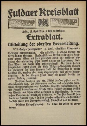 Ausgabe vom Mittwoch, den 14. April 1915.