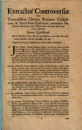 Extractus Controversiae Inter Venerabilem Clerum Romano Catholicum, & Graeci Ritus Episcopos ...