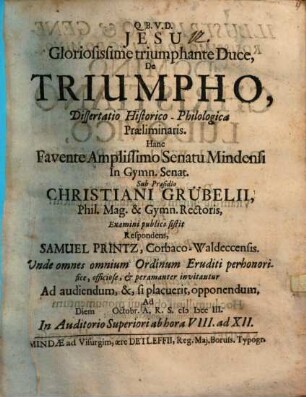 De triumpho dissertatio historico-philologica praeliminaris