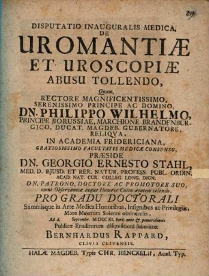 Disputatio Inauguralis Medica De Uromantiae Et Uroscopiae Abusu Tollendo
