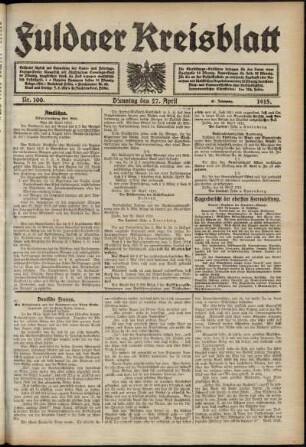 Ausgabe vom Dienstag, den 27. April 1915.