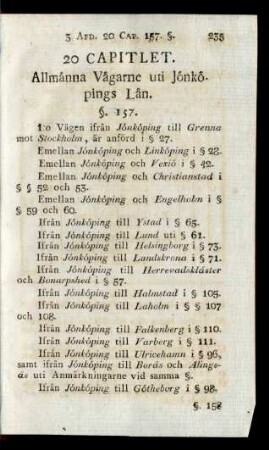 20 Capitlet. Allmänna Värgarne uti Jönköpings Län.