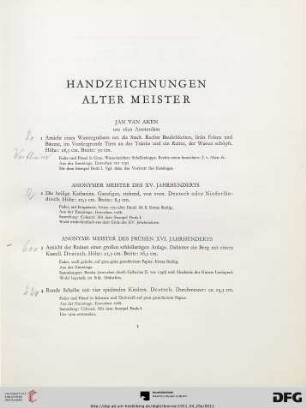Handzeichnungen alter Meister (Nr. 1-265)