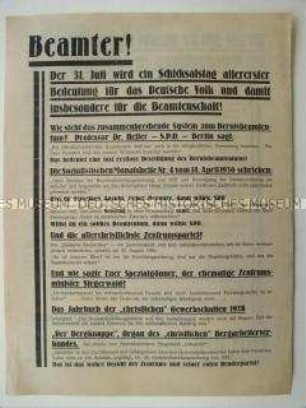 Wahlflugblatt der NSDAP zur Reichstagswahl am 31. Juli 1932 mit Ausrichtung auf die Beamtenschaft