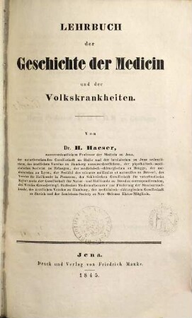 Lehrbuch der Geschichte der Medicin und der Volkskrankheiten