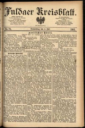 Erste Ausgabe vom Donnerstag, den 04. Juli 1901.