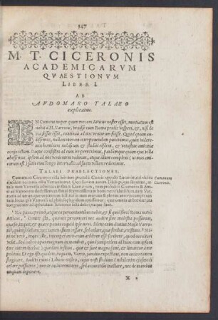 M. T. Ciceronis Academicarum Quaestionum Liber I.