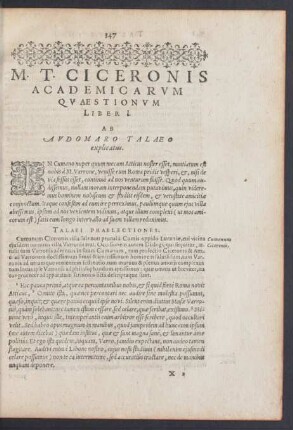 M. T. Ciceronis Academicarum Quaestionum Liber I.