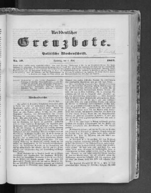 Norddeutscher Grenzbote. Politische Wochenschrift. No. 50 1862.