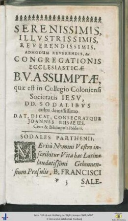 Serenissimis illustrissimis, reverendissimis … congregationis ecclesiasticae B. V. Assumptae …