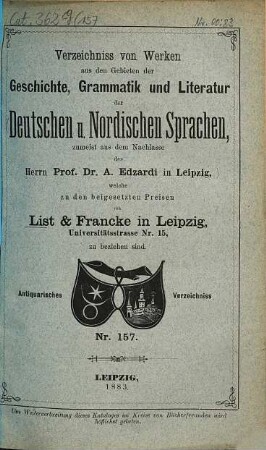 Lager-Verzeichnis. 157. 1883